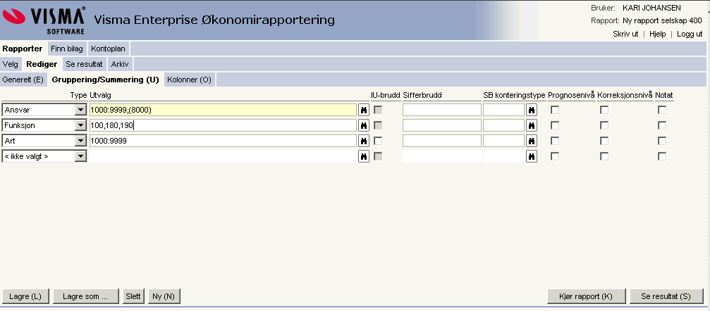 For hver konteringsdimensjon kan du sette inn begrensninger. Begrensningene legges inn som intervall atskilt av kolon, eller som enkeltverdier atskilt av komma, eller som kombinasjoner av disse.