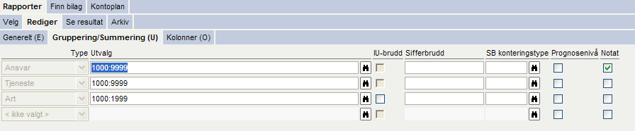 Eksempel med fullmakt kun til ansvar 2002 Behandlingen av arkivert rapport Når du har arkivert en rapport vil notatfunksjonaliteten komme til syne ved at alle rader i utforsker har fått et symbol