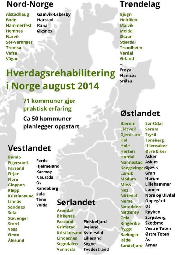 71 kommuner har startet opp. 50 kommuner planlegger oppstart.