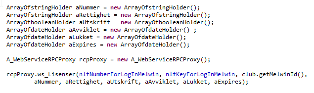 I Javaprosjektet blir det generert et Interface A_WebServicRCP.java med en Java-metode for alle SOAP metodene som er beskrevet i WSDL-filen.