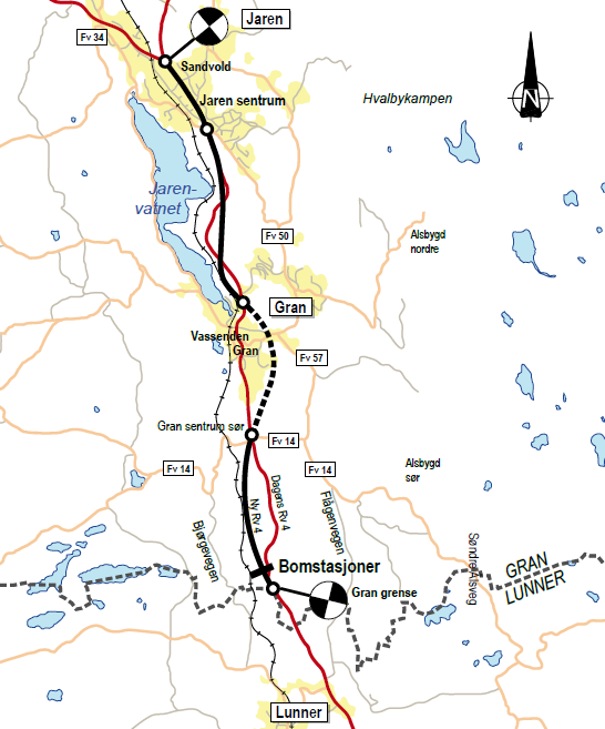 Trafikknotat Bompengefinansiert utbygging av rv 4 Gran grense - Jaren 4 1 Sammendrag Denne rapporten viser trafikkgrunnlaget for et bompengekonsept med bom både på ny og gammel rv 4 ved