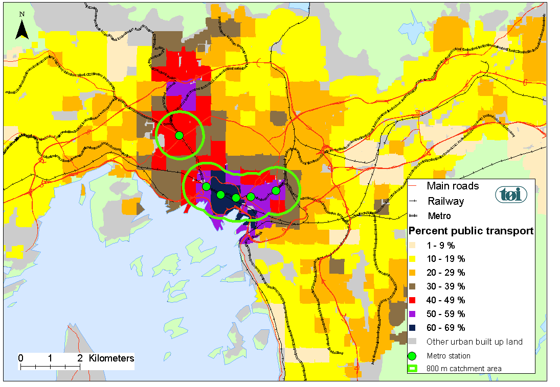 Urban travels The mode choice varies by trip destinations. The amount of travelling by public transport increases the closer the destination is to the CBD.