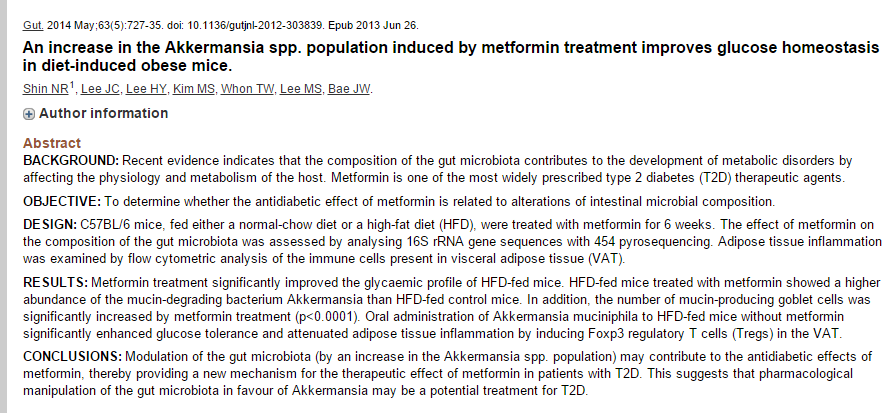 Metformin PMID: 23804561 Shin, NRet al (2014).