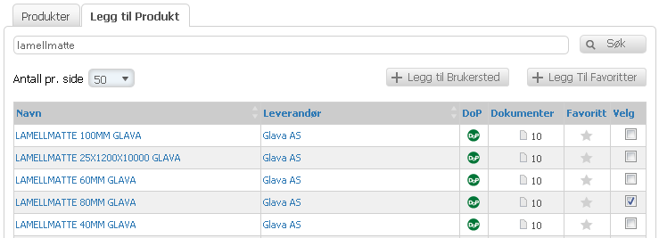 A1:2 Produkter Produkter her vil du se hvilke produkter som er registrert på valgt brukersted.