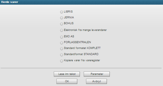 Page 6 of 14 Oppsett i BD79 på den leverandøren det gjelder må være i samsvar med det leverandøren definerer. Parameteroppsett ved «Importere artikkelregister m. m» (OF51) Funksjonsparametere.