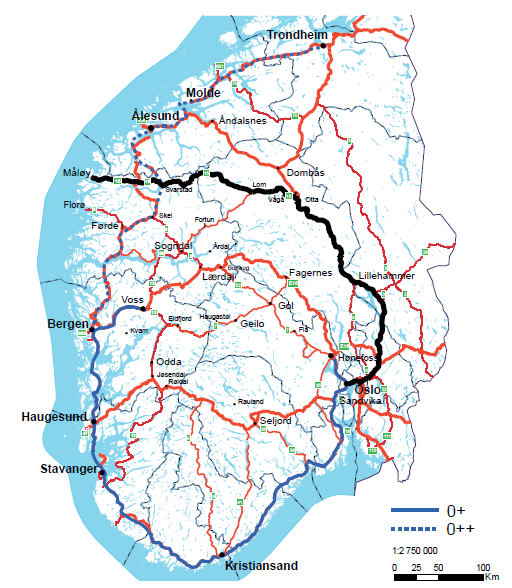 Øst-vest-utredningen Rv 15 over Strynefjellet Rute Rv 15 Strynefjellet ÅDT 2050 Differanse uf. ref.