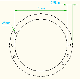 ( 17) jf jf jf x 196 y 7,5 N 171,65 mm x y 3 1967,5 xy Sikkerhet mot flyt: ( 18) Re n jf N 530 mm N 171,65 mm 3,0877 5.3.5. Beregninger med boringer i sylindervegg Tar en med boringene i sylinderveggen (Figur 110) får en et mye mindre areal når de tangentielle spenningene beregnes.