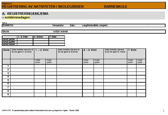 Registreringsskjema for solskinn B.