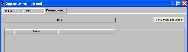 I droppboksen velger du nivået i strukturen for å legge inn navn/betegnelser og koder. For å legge til nye rader, bruker du ikonet for ny rad eller CTRL+L.