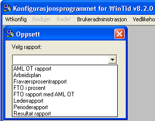 AML-OT rapporten må settes opp i konfigurasjon, mens FTO rapporten og FTO rapport med AML-OT kan settes opp inne i WinTid Arbeidsplan må settes opp i konfigurasjon.