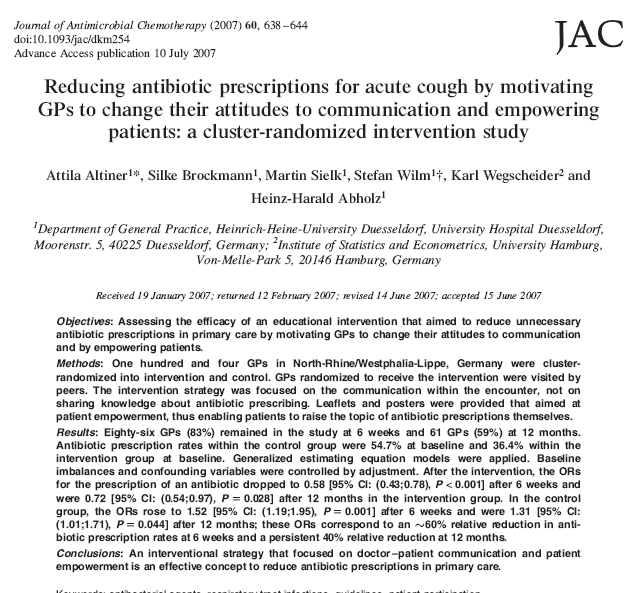 17 Conclusions An interventional strategy that focused on doctor patient communication and