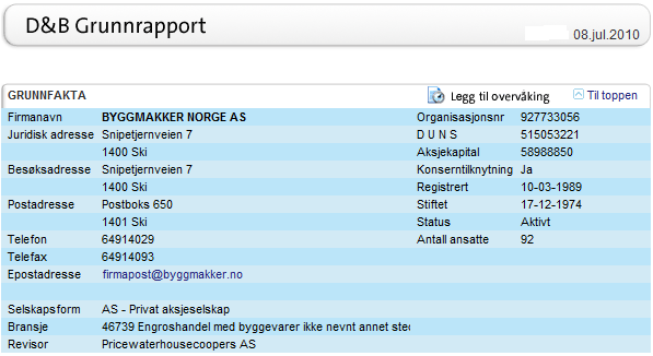 GRUNNRAPPORT Grunnrapport: Grunnrapporten kan du bruke så mye du vil, det er ingen begrensning i abonnementet annet enn abonnementsperioden på 12 måneder.