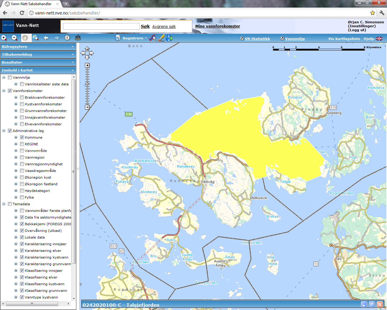 Talgjefjorden (0242020100-C) Overvåkingsdata mm: Moderat (bunndyr: moderat) Risiko Middels grad Fiskeoppdrett MOM-C
