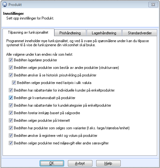 //09 Produktmodulen I Produktregisteret registreres alle produkter som inngår i bedriftens varehandel. Det kan være lagervarer, tjenester, arbeidstimer etc.