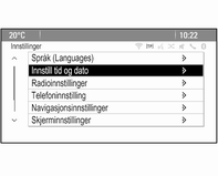 100 Instrumenter og betjeningselementer Trykk på CONFIG-panelknappen på infotainmentsystemet for å åpne konfigurasjonsmenyen. Drei på multifunksjonsknappen for å rulle oppover eller nedover i listen.