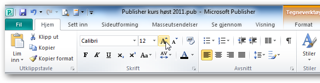 Legge til og endre tekst i en publikasjon, forts. Endre skrifttype og størrelse. Publisher kan endre tekstens utseende alt etter hvordan det måtte passe deg best.