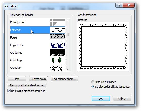 5. Jobbe med grafikk Jobbe med pynteborder. Når man lager egne albumsider så kan det i noen tilfeller gjøre seg med pynteborder, enten rundt et bilde, (tekst)ramme eller rundt selve albumsiden.