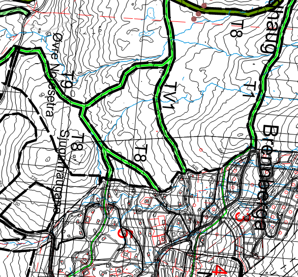 Kommunedelplan for stier og løyper 13 Figur 2: Utsnitt over løypetraseer i området hvor områdereguleringen skal avklare forholdet mellom fremtidig alpinområde og langrennsområde.