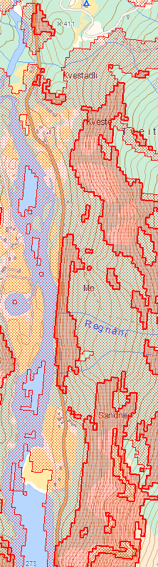 6.9 Rasfare Utfordringen i forhold til geologi er fare for steinsprang og ras fra fjellet. Aktsomhetskartene fra NVE viser at det er utløpsområde både for steinskred og snøskred i planområdet.