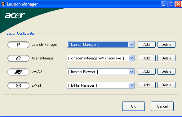 22 Launch Manager Launch Manager lar deg sette de 4 hurtigstarttastene over tastaturet.