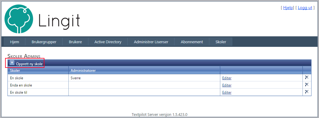 16 6 Administrere skoler og skoleadministratorer Plattformen er lagt opp slik at det er mulig å organisere brukere, brukergrupper, lisenser og ADregler inn under ulike skoler.