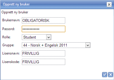 20 brukerinformasjon. Endre informasjonen i de aktuelle feltene og klikk knappen med grønn hake for å lagre, eller knappen med rød X for å avbryte.