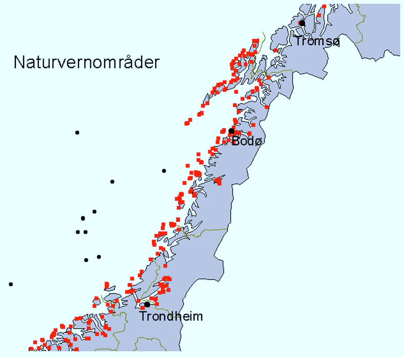 Figur 5.8 Vernede og planlagt vernede områder (A) og sikrede friluftsområder (B). sjøfugl.