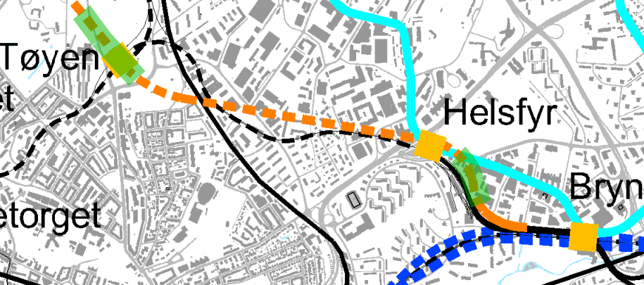 Tøyen Bryn Betongtunnel gjennom Tøyenparken og over eksisterende metrotunnel Helsfyr