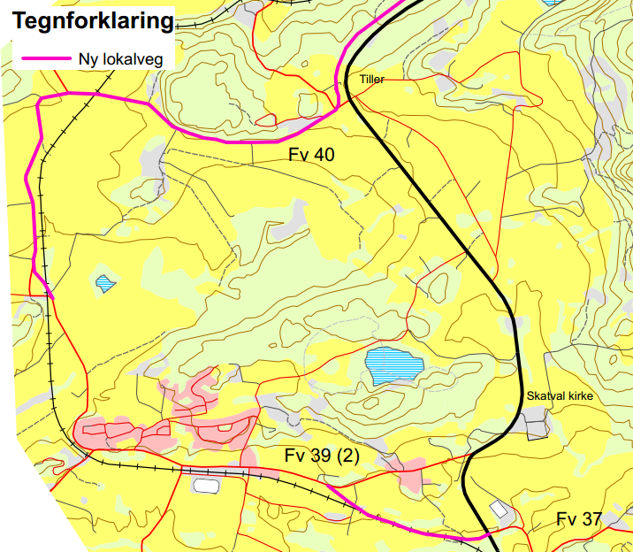 Kapittel 5 Vurdering av utbedringsalternativer Figur 40: Ny lokalveg Skatval - Tiller - Krokvika alternativ 1 og 2.