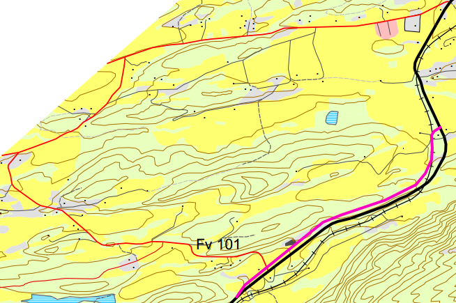 Kapittel 5 Vurdering av utbedringsalternativer Det ville vært et alternativ å la ny E6 følge dalbunnen gjennom hele parsellen, for så å gå i tunnel forbi hele Åsen slik konsept 3 og 4 i KVU foreslår.