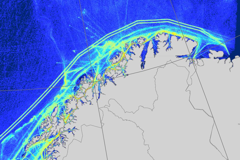 Figur 16 Tetthet av skipsspor for region