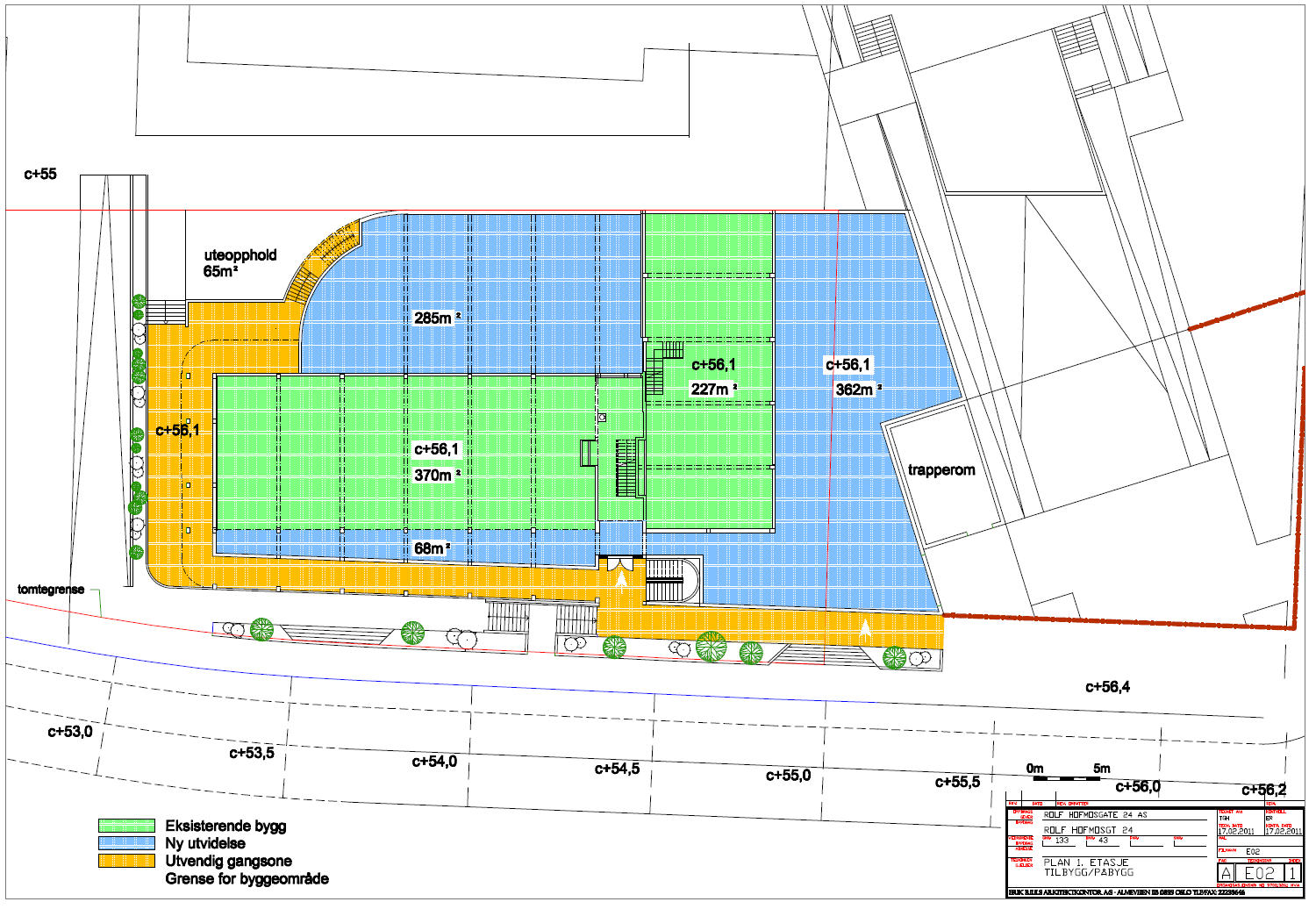 Forslagsstillers planbeskrivelse, sammendrag side 26 av 48 Figur 47: Rolf Hofmos gate 24: Plan, første etasje og snitt Figur 48:Rolf Hofmos gate 24: Fasade mot Rolf Hofmos