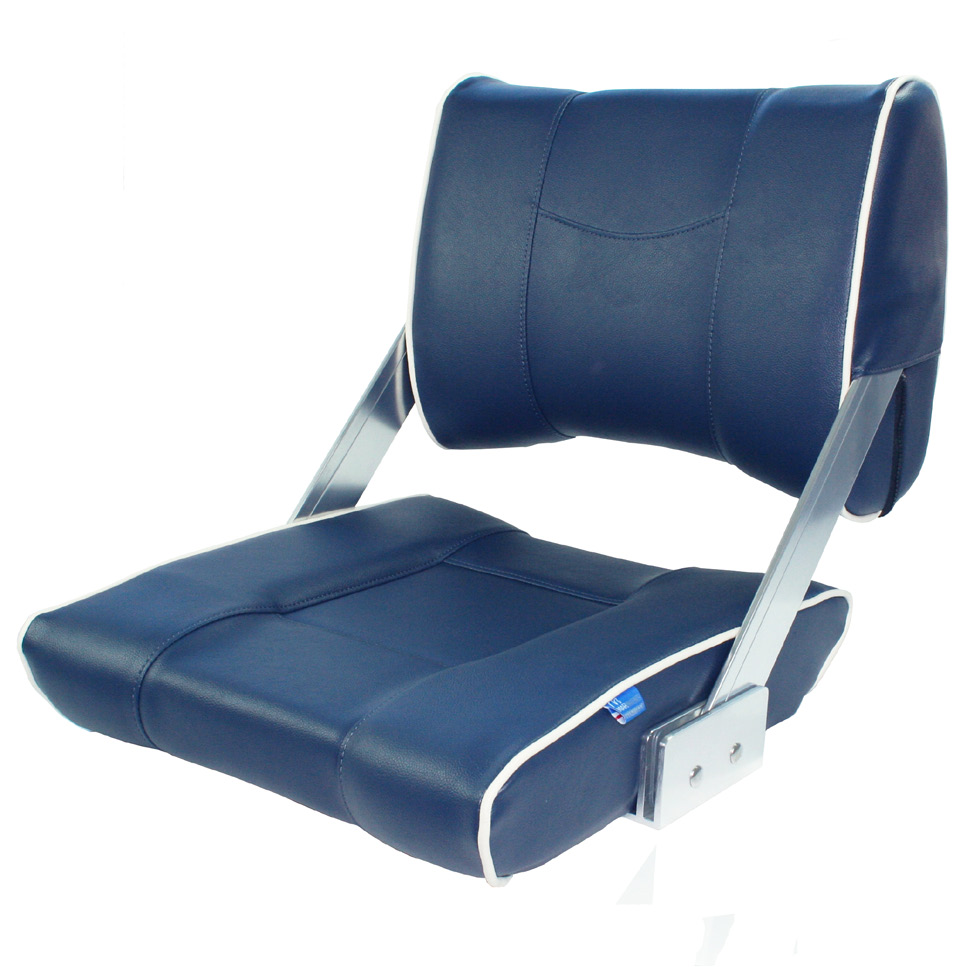 Båtstoler MI-ST45, lysegrå / mørkeblå kjeder MI-ST45 er en stol som med et enkelt håndgrep kan pendle ryggen og dermed stå motsatt vei av båtens fartsretning.