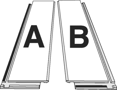 For å holde dem fra hverandre er A- gulvbordene merket med svart på langsiden, og B-gulvbordene er merket med svart på kortsiden.