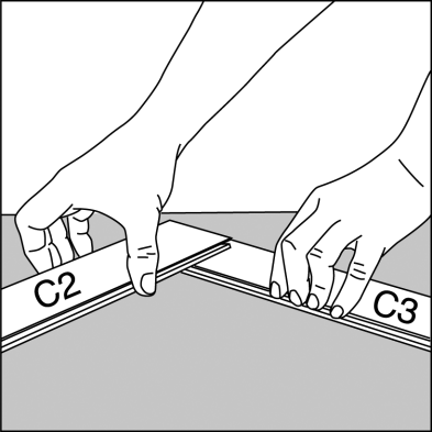 FORTSETT MED FLERE C-GULVBORD Legg igjen kortsiden av det forrige gulvbordet (C2) på langsiden av det neste gulvbordet (C3).