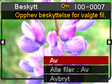 Valg av bilder for utskrift (DPOF utskrift) Prosedyre [p] (PLAY) * Stillbildeskjerm * [SET] * MENU * PLAY-fane * DPOF utskrift Se side 82 for detaljer.