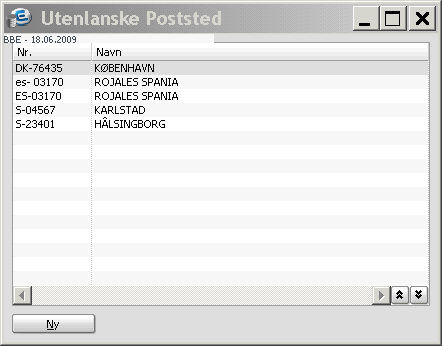 Dersom ønsket poststed allerede er registrert, markeres dette og klikk på OK. Postnummeret hentes da med tilbake til kunderegistreringsbildet.