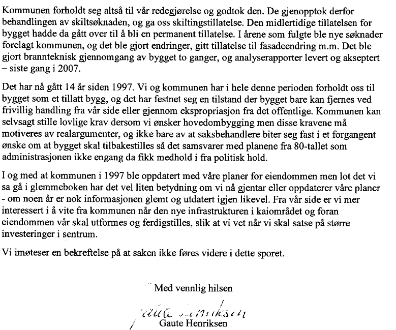 Sak 14/11 I brevet viser Navaren AS til at postverket har fått tillatelse til å la bygget bli stående.