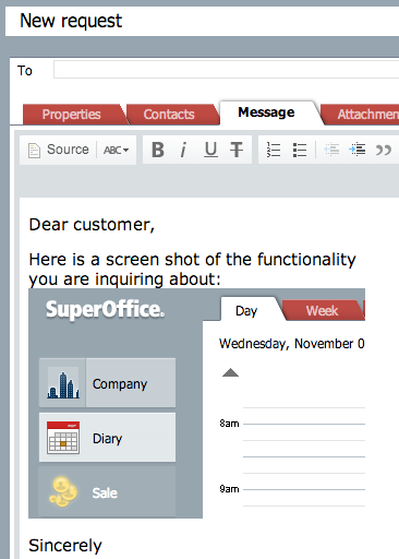 SuperOffice Customer Service Beholder formatering når du svarer Stilene i innkommende e-post vil nå bevare utseendet til den originale e-posten når du svarer på dem.