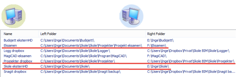 Backup plan Synctoy har blitt en fast følgesvenn i prosjektene mine og gjennomfører backup av prosjektet mitt til tre forskjellige plasseringer manuelt, to ganger om dagen Jeg har backup til en