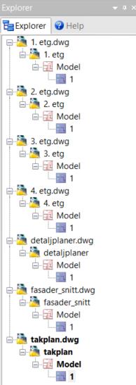 Her er oppsettet på mappen vi deler i Dropbox. Vi deler prosjektfiler som PLN og IFC. Vi skal bruke BCF i Solibri etter behov (det blir det nok).