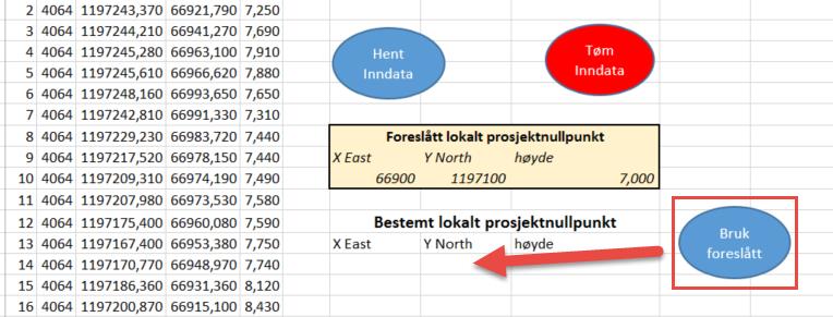 Vi lagrer prosjektet og åpner denne excel macro filen Terreng skal nå på