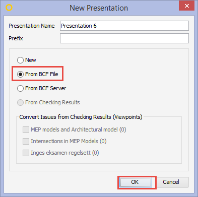 BCF filer lager man en ny presentasjon fra BCF fil I dette tilfellet må