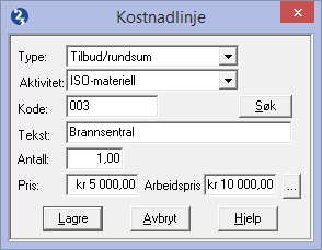 Jeg lager tilbud på tavler til svakstrøm ved å stå i kategorien og velge ny ved å høyreklikke for å få frem menyen Her er tilbudene jeg legger inn Jeg legger til en del på arbeid under branntilbudet,