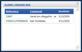 Global meldingsboks I denne funksjonen kan brukeren se meldinger for alle saker for en angitt kreditor.