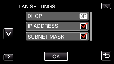Bruke Wi-Fi (GZ-EX515/GZ-EX510) Redigere LAN-innstillinger til tilgangspunkter (trådløs LANruter) Foreta endringene slik du gjør når du bestemmer IP-adressen til kameraet 1 Trykk på MENU 0 Trykk på