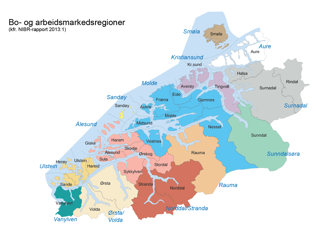 1.5 Bu- og arbeidsmarknadsregionar (BA-regionar) Senterstrukturplanen frå 2004 tok utgangspunkt i NIBRs inndeling i bu- og arbeidsmarknadsregionar (BA-regionar) frå 2002.