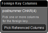 206 Snarveien til MySQL og Dreamweaver CS5 13 Marker kolonnen postnummer i kunde-tabellen, og klikk på knappen Pick Referenced Columns i informasjonsboksen for å bytte modus.