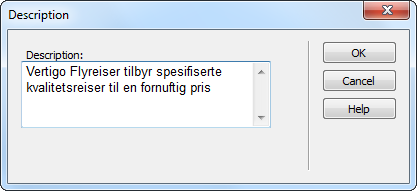 76 Snarveien til MySQL og Dreamweaver CS5 5 Velg på tilsvarende måte Insert - HTML - Head Tags - Description, og legg inn følgende beskrivelse: 6 Da dette er metainformasjon til websiden, er det ikke