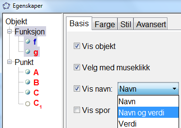 Dette kan vi gjøre på to måter: 1. Høyreklikk på grafikkfeltet og velg Grafikkfelt1. Klikk på arkfanen xakse og skriv inn en tekst i feltet Navn på aksen.